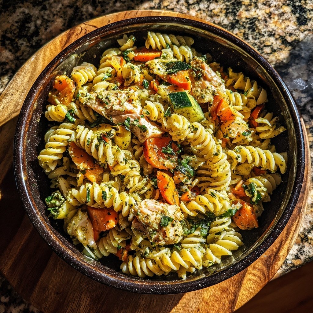 Salmon Pasta Primavera with Pesto
